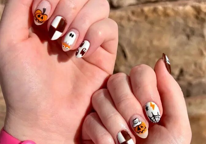 Fall Halloween Nails, Acrylic Designs & Short Pumpkin Nail Art